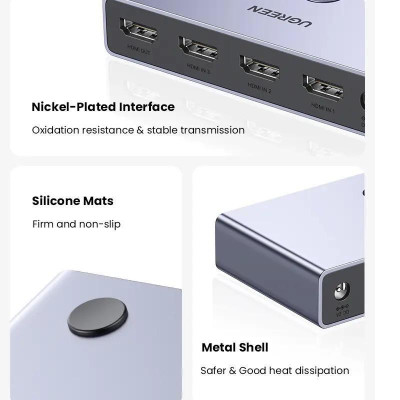Ugreen UG15604CM624TK 8K60Hz v2.1 hdmi 3 vào 1 ra có kèm remote hỗ trợ độ phân giải cao 4K120Hz có cáp nguồn USB-A to C dài 1.5M Bộ gộp HDMI - HÀNG CHÍNH HÃNG