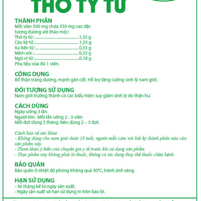 Thỏ ty tử PQA hộp 50 viên nang giúp bổ thận tráng dương, tăng cường sinh lý cho nam giới trưởng thành, suy giảm sinh lý