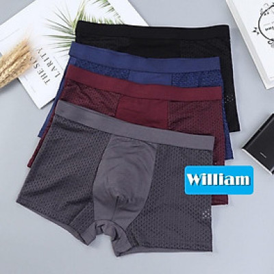  (Có size lớn) Hộp 4 quần lót boxer nam William WS60 - Quần sịp đùi lưới thông hơi thoáng mát