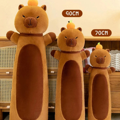 Thú nhồi bông capybara đứng đội quả cam đáng yêu - Size từ 70cm đến 1m1 - Quà tặng gấu bông chuột lang dáng dài êm mịn.