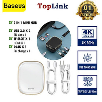 Bộ Chia Hub Đa Năng 6 in1 Baseus Type-C Hub Adapter AC Multifunctional Charger: USB3.0*2 / HDMI / Type-C / RJ45 / SD/TF - Hàng Chính Hãng