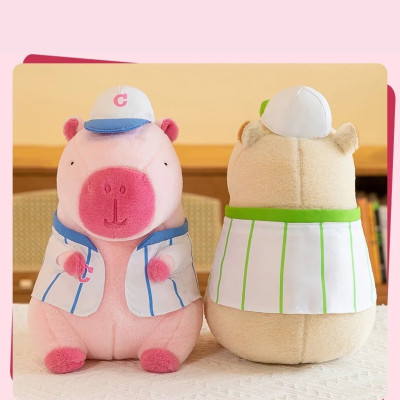 Thú nhồi bông capybara màu hồng mặc áo bóng chày dễ thương - Size từ 30cm đến 40cm - Quà tặng gấu bông capybara chuột lang êm mịn