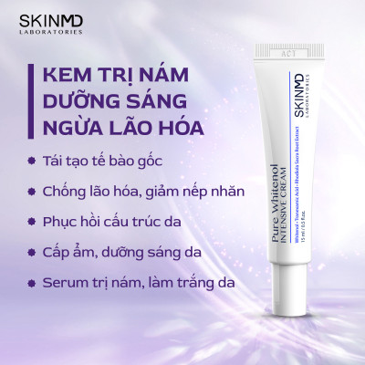 Combo mờ nám chuyên sâu SKINMD DAY & NIGHT BRIGHTENING CREAM 50g và SKINMD PURE WHITENOL INTENSIVE CREAM 15g giúp dưỡng trắng da, mờ đốm sắc tố