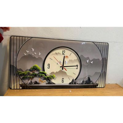 (CÓ ẢNH THẬT)Tranh đồng hồ tráng gương cây tùng 2 trang trí decor phòng khách quà tặng tân gia