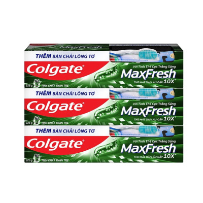 Bộ 3 Kem đánh răng Maxfresh Bamboo Charcoal 225g kèm bàn chải lông tơ phủ than