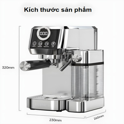 HÀNG CHÍNH HÃNG - Máy pha cà phê Espresso bán tự động, 3 trong 1 tự động pha Espresso, Latte, Cappuccino. Thương hiệu Mỹ cao cấp HiBREW - H13A