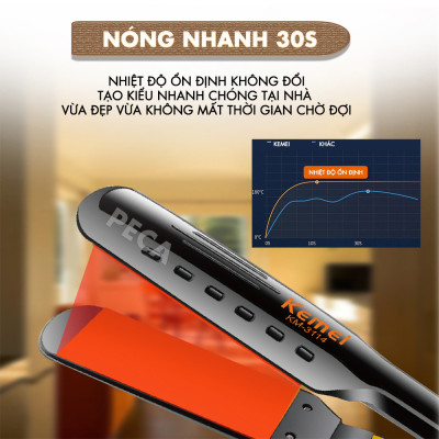Máy duỗi tóc Kemei KM-3114P điều chỉnh 4 mức nhiệt sử dụng được cho mọi loại tóc - Hàng chính hãng