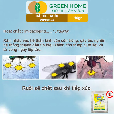 Bả Diệt Ruồi Vipesco, GreenHome, Gói 10gr, Chính Hãng, Hiệu Quả Cực Nhanh, Dẫn Dụ và Diệt Ruồi Triệt Để