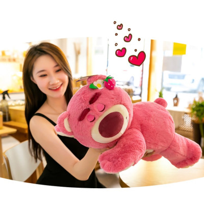 Gấu Dâu Bông Lotso Dâu Huggin Bear Lông Xù Nằm Dễ Thương Mềm Mịn Cao Cấp