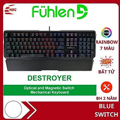 Bàn phím cơ Blue switch Fuhlen D (Destroyer), Phím Gaming Led RGB 7 màu RAINBOW- Hàng chính hãng
