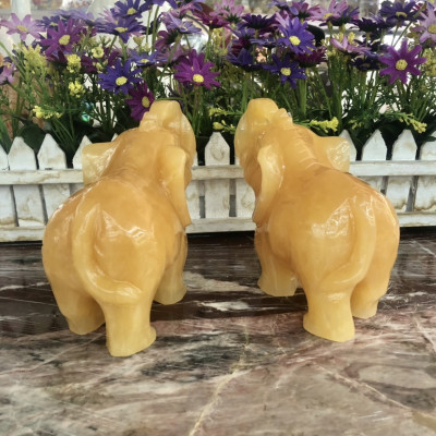 Cặp voi phong thủy đá ngọc hoàng long - Dài 15 cm