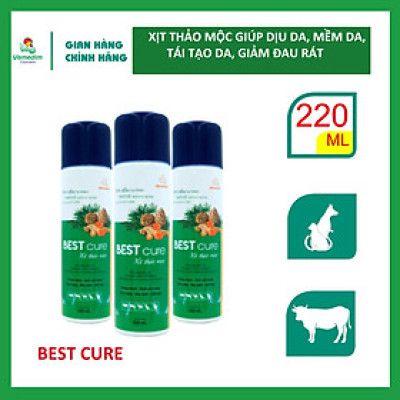 Vemedim Best cure xịt thảo mộc dùng cho chó mèo và gia súc làm dễ chịu cho da, tái tạo da, hạn chế côn trùng bám, chai xịt 220ml