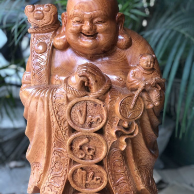 Tượng phật di lặc chúc phúc bằng gỗ hương đá kt cao 100×34×30cm