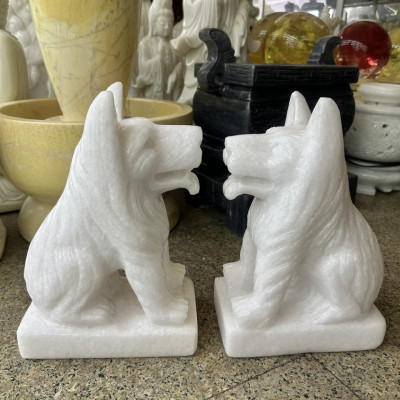 Cặp tượng chó đá cẩm thạch trắng gác cổng