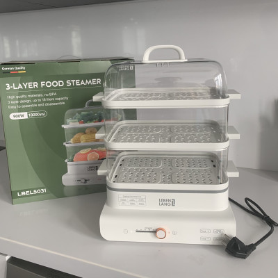Nồi hấp điện đa năng LEBENLANG LBEL5031 nồi hấp 3 tầng, siêu tiện lợi, dung tích 18L, công suất 900W - hàng chính hãng