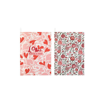 Cath Kidston - Bộ khăn bàn/Set of 2 Tea Towels - Marble Hearts Ditsy - Pink -1043587