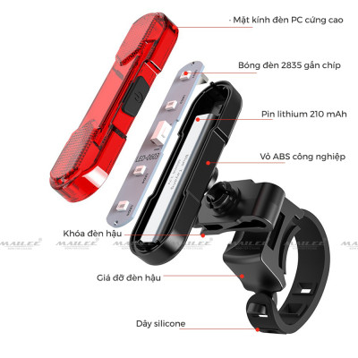 Đèn Hậu Xe Đạp USB LED AS-1010 pin sử dụng 4-8h dung lượng 210mAh, Chống Nước Đi Đêm Địa Hình Cảnh Báo Phụ Kiện- Mai Lee