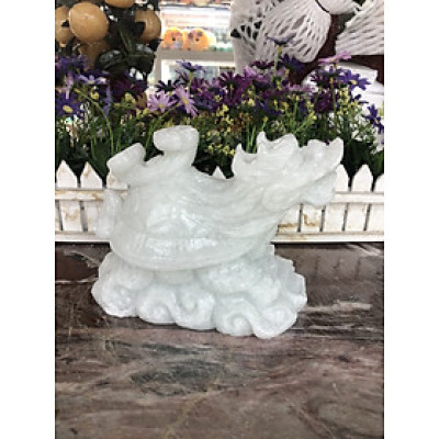 Tượng Long Quy - Rùa đầu Rồng phong thủy đá cẩm thạch trắng - Dài 20 cm