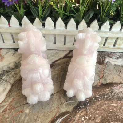 Cặp Tỳ Hưu phong thủy đá thạch anh hồng - Dài 15 cm