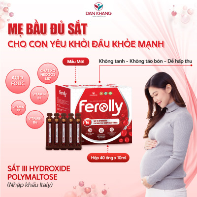 (Mẫu mới) Ống Uống Ferolly Dân Khang Bổ Sung Sắt, Cải Thiện Tình Trạng Thiếu Máu Cho Mẹ Bầu Và Em Bé