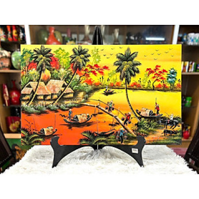 Tranh Sơn Mài - ĐỒNG QUÊ VIỆT NAM | Size 50x80 cm | Mộc Mạc – Bình Yên – Đậm Hồn Dân Tộc