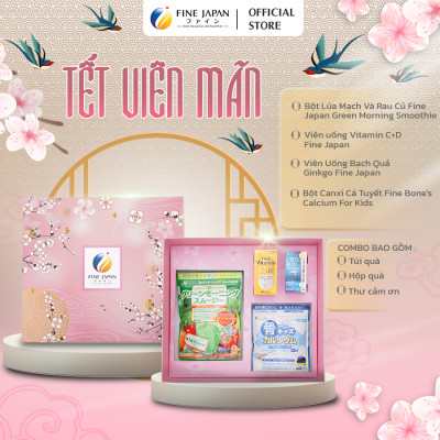 [Hộp quà Tết 2023] SAKURA TẾT VIÊN MÃN Fine Japan hộp quà cho cả gia đình (Bột rau xanh, Vitamin CD, bổ não, canxi cá tuyết)