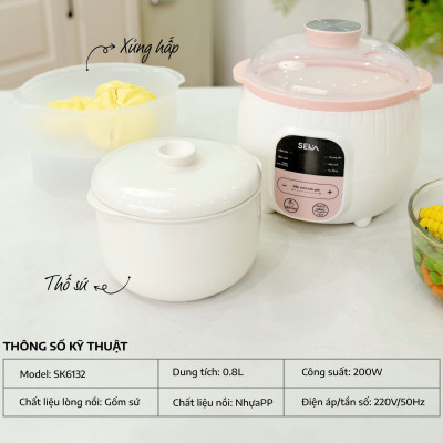 Nồi nấu cháo SEKA SK6182 dung tích 0,8L cho bé ăn dặm - Ninh hầm hấp cách thuỷ chưng yến hàng chính hãng