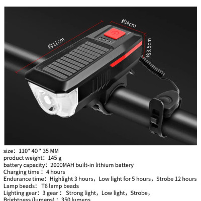 Năng Lượng Mặt Trời Đa Năng Đèn Xe Đạp Có Thể Sạc Qua USB Đèn Pha Xe Đạp Đèn Led Chống Nước Đèn Xe Đạp 3 Chế Độ LED Mountain Đèn Trước Xe Đạp Với 5 Chế Độ 120dB Còi Xe Đạp - Hàng Chính Hãng dododios