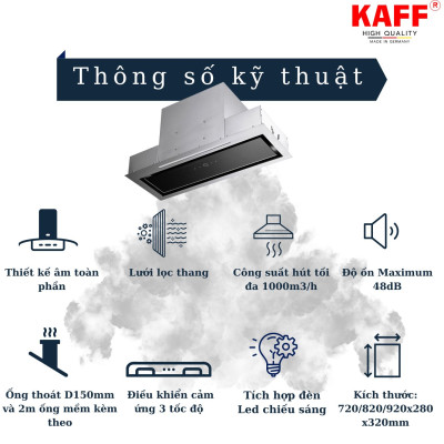 Máy hút mùi âm toàn phần phần mặt kính 900mm cảm ứng KAFF KF-BI90PR - Hàng Chính Hãng