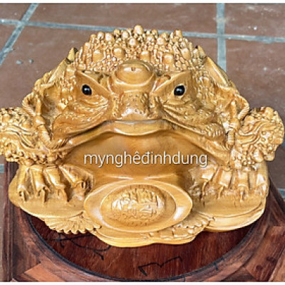 Tượng Cóc thiềm thừ phong thủy cầu tài lộc bằng gỗ bách xanh thơm nức kt 30x22x22cm 