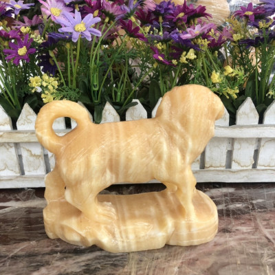 Tượng con chó giáp tuổi tuất phong thủy đá ngọc hoàng long đặt bàn làm việc - Cao 15 cm