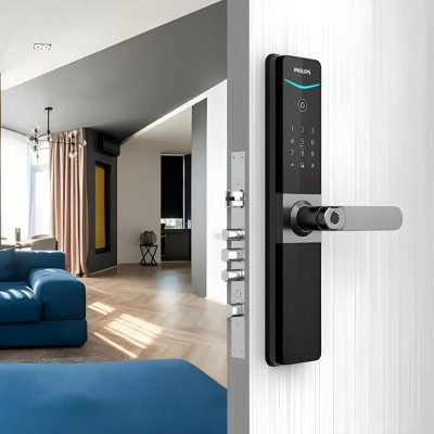 Bộ khóa cửa thông minh Gateway điều khiển từ xa, vân tay, thẻ từ, mật khẩu và chìa cơ Philips DDL610-5HBS - Hàng chính hãng