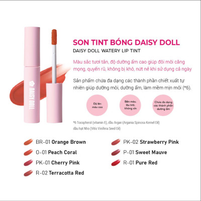 Son Tint Dạng Kem Bóng Daisy Doll Nhật Bản Cho Đôi Môi Mọng Nước, Căng Mướt BR-01 Orange Brown 5g