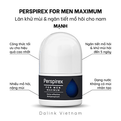 Lăn Khử Mùi Cho Nam Perspirex For Men Maximum Dành Cho Da Thường - Khử Mùi Và Ngăn Tiết Mồ Hôi Hiệu Quả (Chai 20ml)
