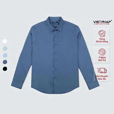 Áo Sơ Mi Nam Dài Tay VIỆT PHÁP Form Regular Chất liệu Cotton Cao Cấp thoáng mát, thấm hút mồ hôi tốt 24101