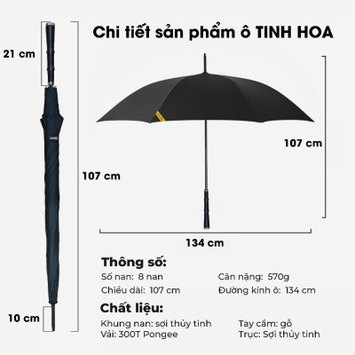 Ô dù cao cấp lịch lãm Elite Nason tay cầm gỗ sang trọng khung trục làm từ sợi Carbon, siêu bền bỉ