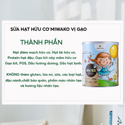 Sữa Hữu Cơ Miwako Nhập Khẩu Malaysia Hộp 400g Vị Gạo, Sữa Hạt Dinh Dưỡng Cho Bé Biếng Ăn Tiêu Hóa Kém Thấp Còi