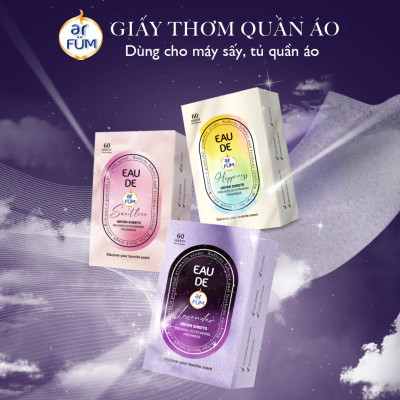 Combo 3 Giấy Thơm Arfum Dùng Cho Máy Sấy Làm Mềm Vải Và Chống Tĩnh Điện , Khử Mùi Tủ Giày, Tủ Quần Áo (60 Tờ/ Hộp)