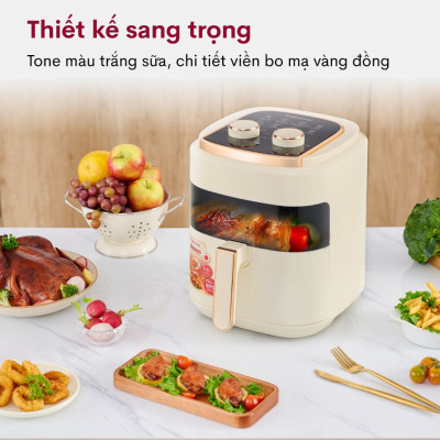 Nồi chiên không dầu 5.5 Lít mặt kính nhập khẩu Nhật Bản Fujihome A5GW tự ngắt tiết kiệm điện, nồi chiên k dầu cơ 5.5 L chống dính cao - HÀNG CHÍNH HÃNG