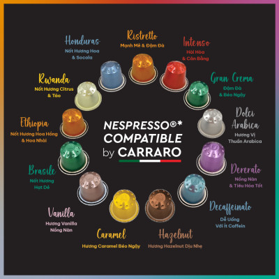 Cà phê viên nén Carraro Gourmet Blends – Hàng nhập khẩu từ Ý - Tương thích với máy Nespresso