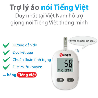 Máy đo đường huyết Yamada - Giọng nói tiếng Việt thông minh, đo chỉ số hồng cầu HCT, tặng 10 que thử