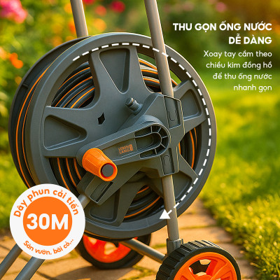Bộ vòi nước tưới cây rửa xe đa năng Lebenlang LBLB3365 dây dài 30m, 1 đầu tưới, thiết kế xe đẩy - hàng chính hãng