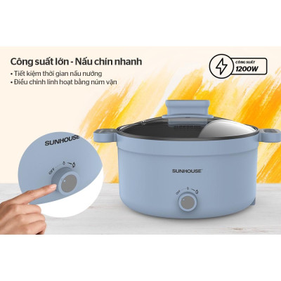 Lẩu điện Sunhouse SHD4528, Công suất 1200W, Dung tích 3.5 lít, Lòng nồi inox phủ chống dính cao cấp, Bảo hành 12 tháng