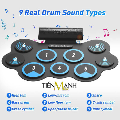 Trống Điện tử 9 Mặt Konix MD868 - USB Electronic Drum Kit Ultra Portable 9 Pad Digital Hàng Chính Hãng