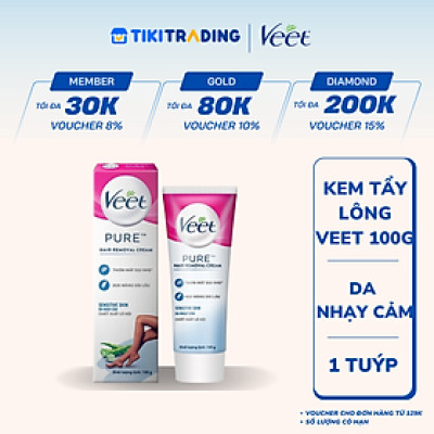 [MỚI] Kem tẩy lông Veet cho da nhạy cảm, hộp lớn 100g tiết kiệm, công thức Pure cải tiến