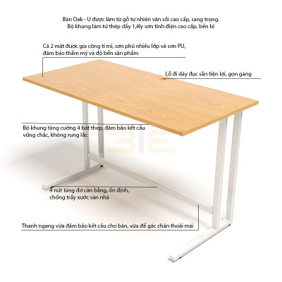 Bộ Bàn Oak-U Vân Gỗ Sồi Chân Trắng Và Ghế Eames Chân Gỗ Trắng IBIE TOOAUO12W-EAMSW