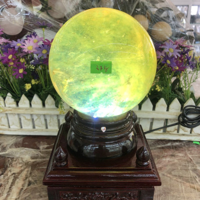 Bi đèn xoay phong thủy đá canxit vàng nặng 2,7 kg