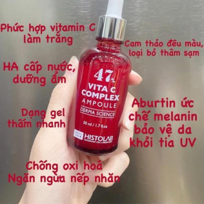 TINH CHẤT DƯỠNG TRẮNG, MỜ THÂM, SE LỖ CHÂN LÔNG HISTOLAB 47% VITA C COMPLEX AMPOULE DERMA SCIENCE 50ML