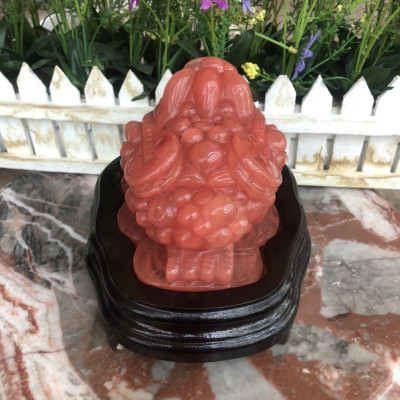 Tượng Cóc Ba Chân, Cóc Ngậm Tiền, Thiềm Thừ phong thủy chiêu tài lộc đá núi lửa Obsidian đỏ - Nặng 1,47 kg