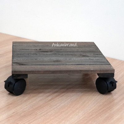 Đế Lót Chậu Cây Có Bánh Xe Thương Hiệu ANKAN, Đế Để Chậu Cây, Mặt Vuông Bằng Gỗ Tràm, Màu Đen Đường Kính 30 Cm, Tải Trọng 80kg - Hàng Xuất Khẩu
